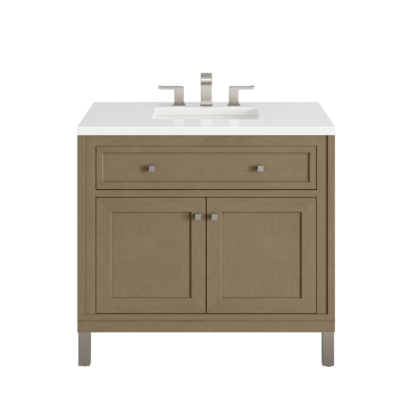 James Martin Chicago 36" Single Bathroom Vanity, Walnut Whisper with White Zeus countertop