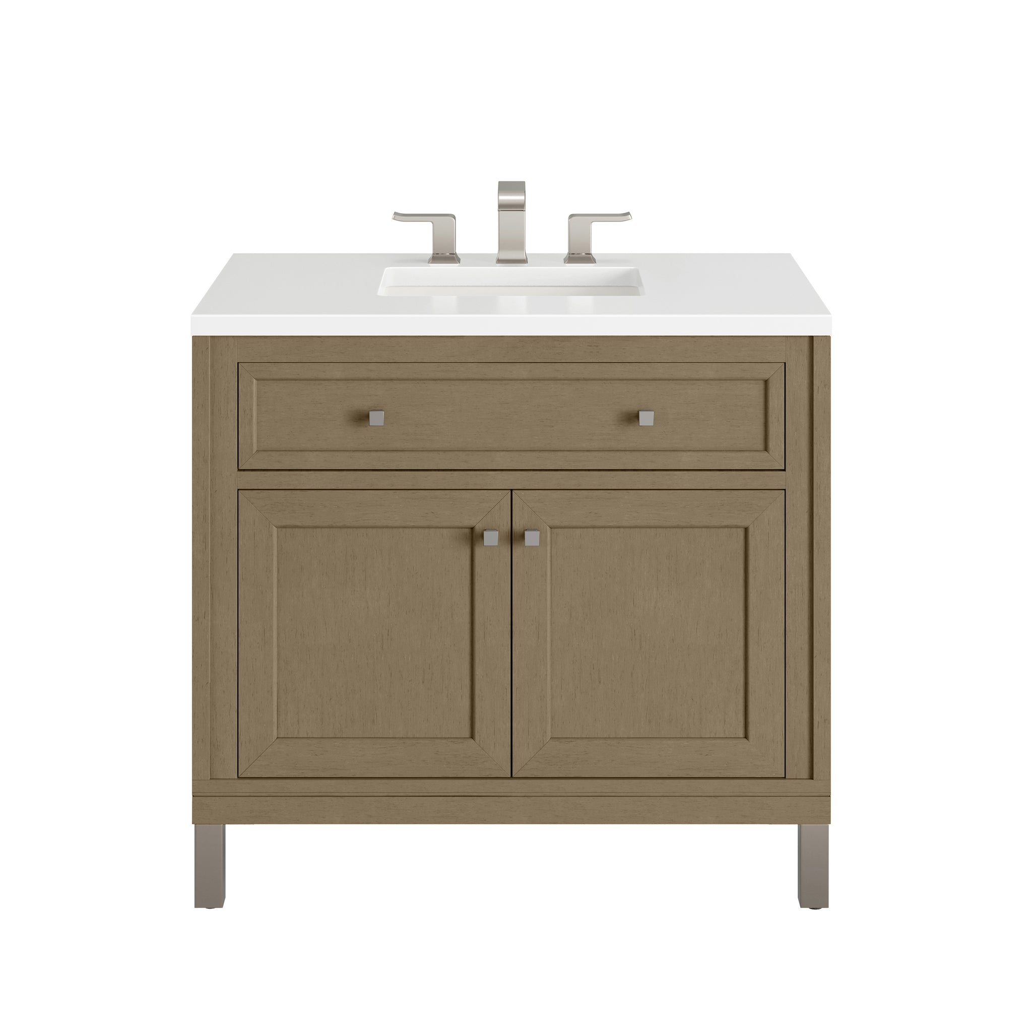 James Martin Chicago 36" Single Bathroom Vanity, Walnut Whisper with White Zeus countertop
