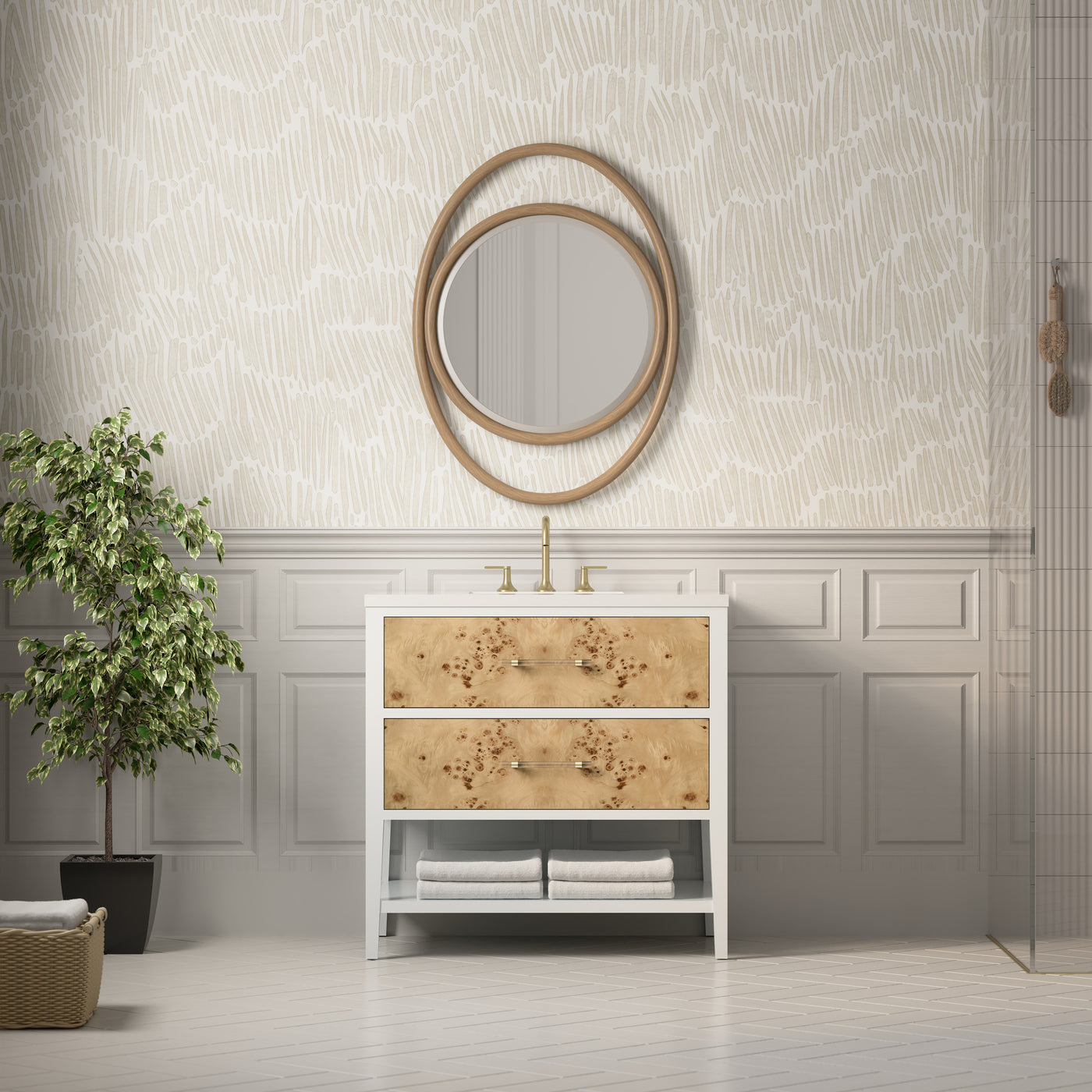 James Martin Olena 36" Single Bathroom Vanity, Polished White and Light Mappa Burl, view 17