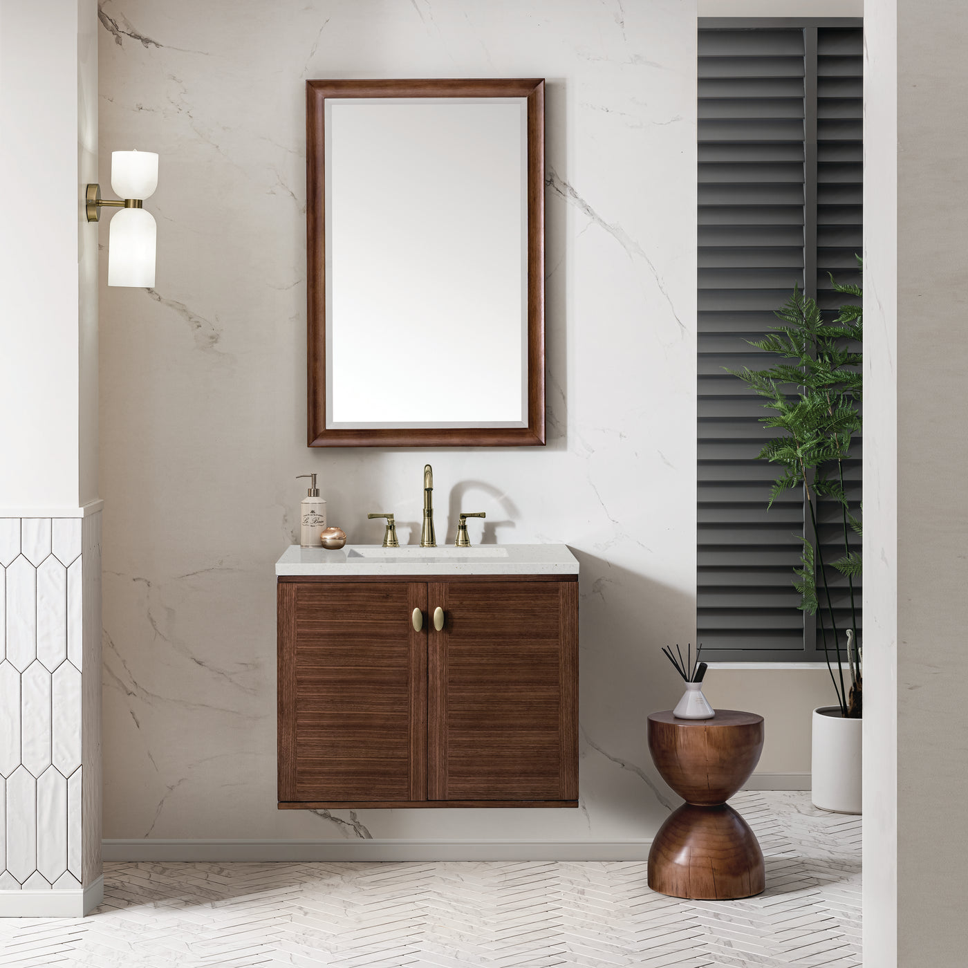 James Martin Amberly 30" Dual Mount Single Bathroom Vanity, Mid-Century Walnut, view 25