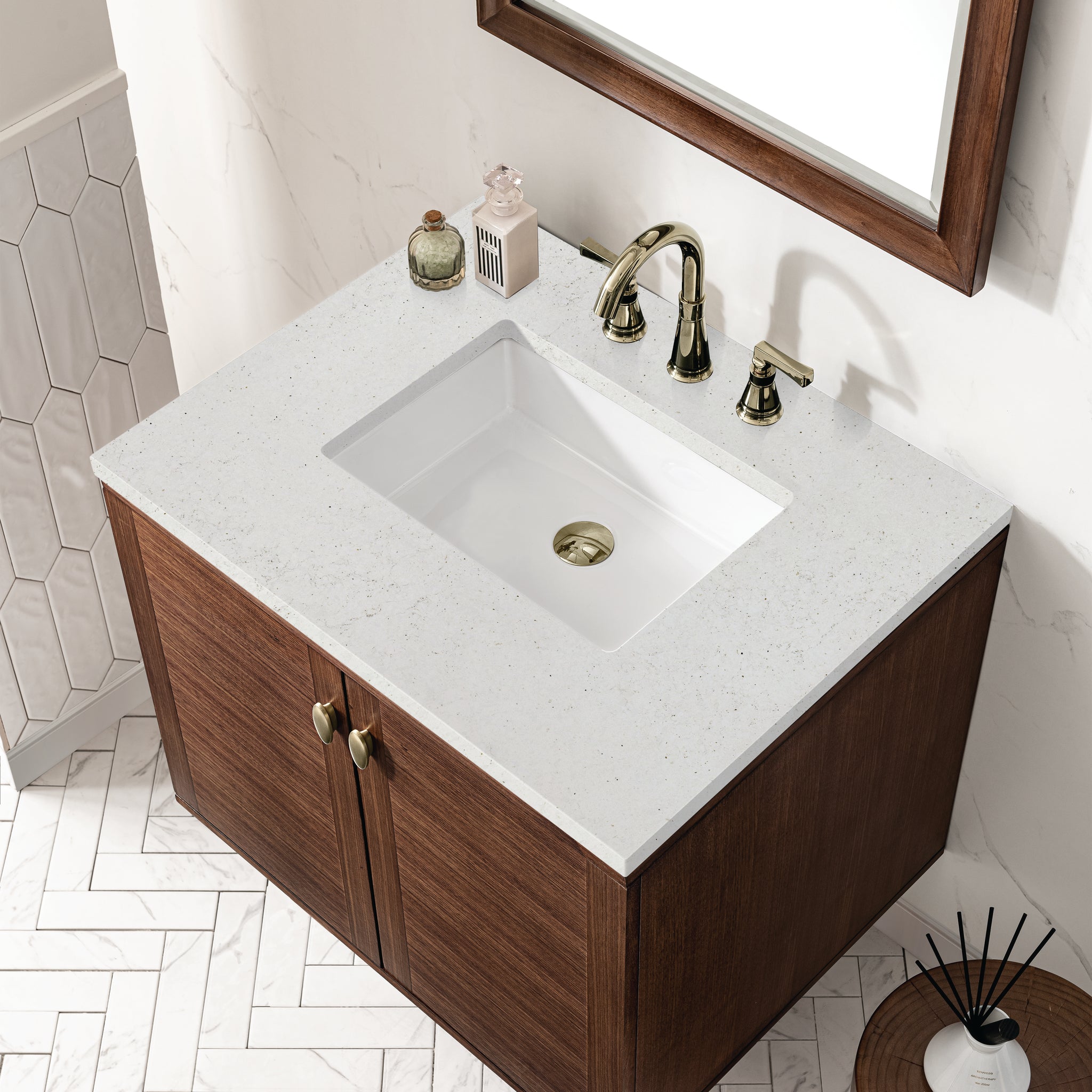 James Martin Amberly 30" Dual Mount Single Bathroom Vanity, Mid-Century Walnut, view 31
