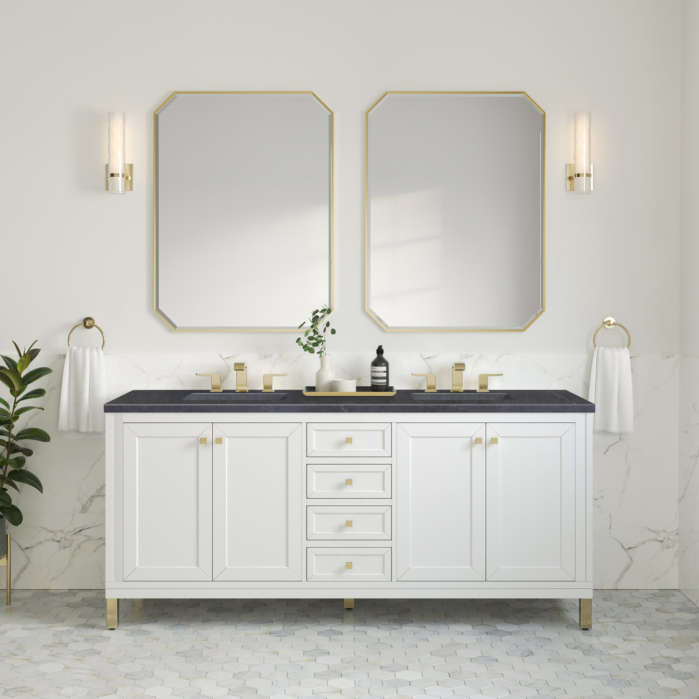 James Martin Chicago 72" Double Bathroom Vanity, Glossy White, view 38