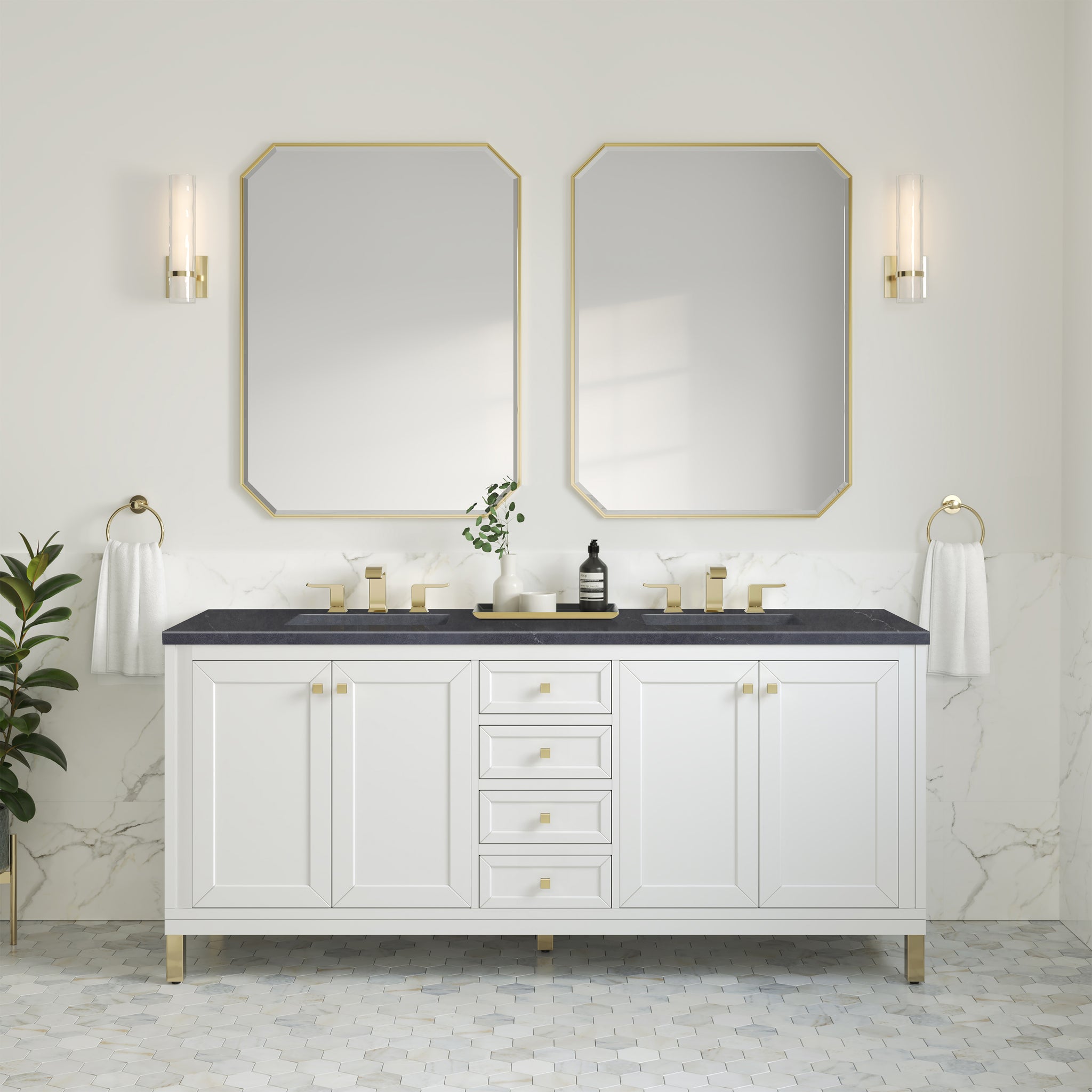 James Martin Chicago 72" Double Bathroom Vanity, Glossy White, view 38
