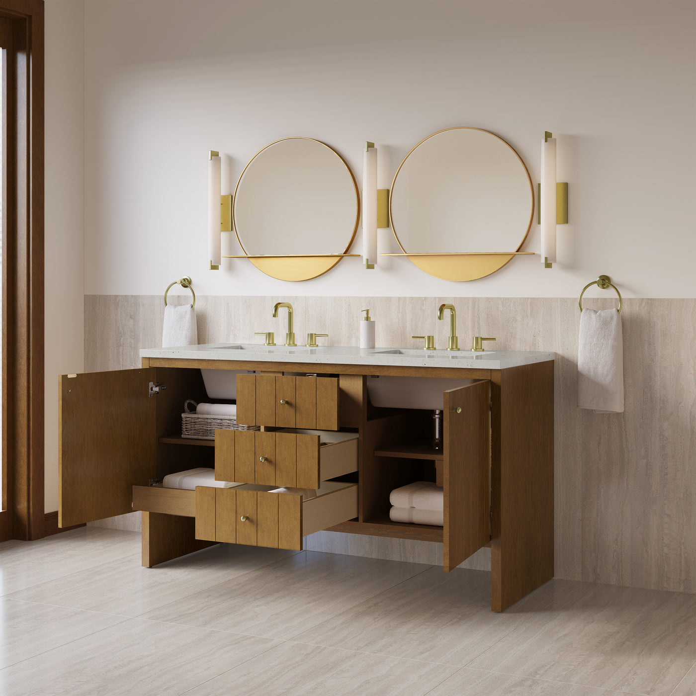 James Martin Hudson 60" Double Bathroom Vanity, Honey Oak, view 34