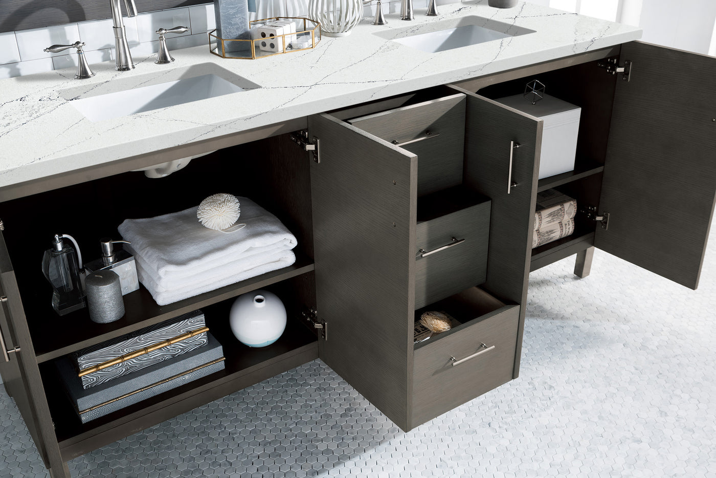 James Martin Metropolitan 72" Dual Mount Double Bathroom Vanity, Silver Oak, view 20