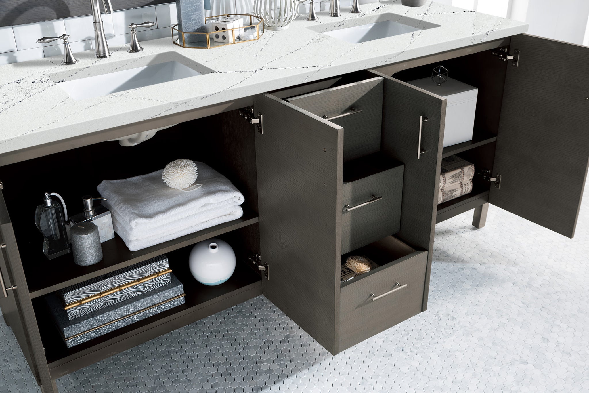James Martin Metropolitan 72" Dual Mount Double Bathroom Vanity, Silver Oak, view 20