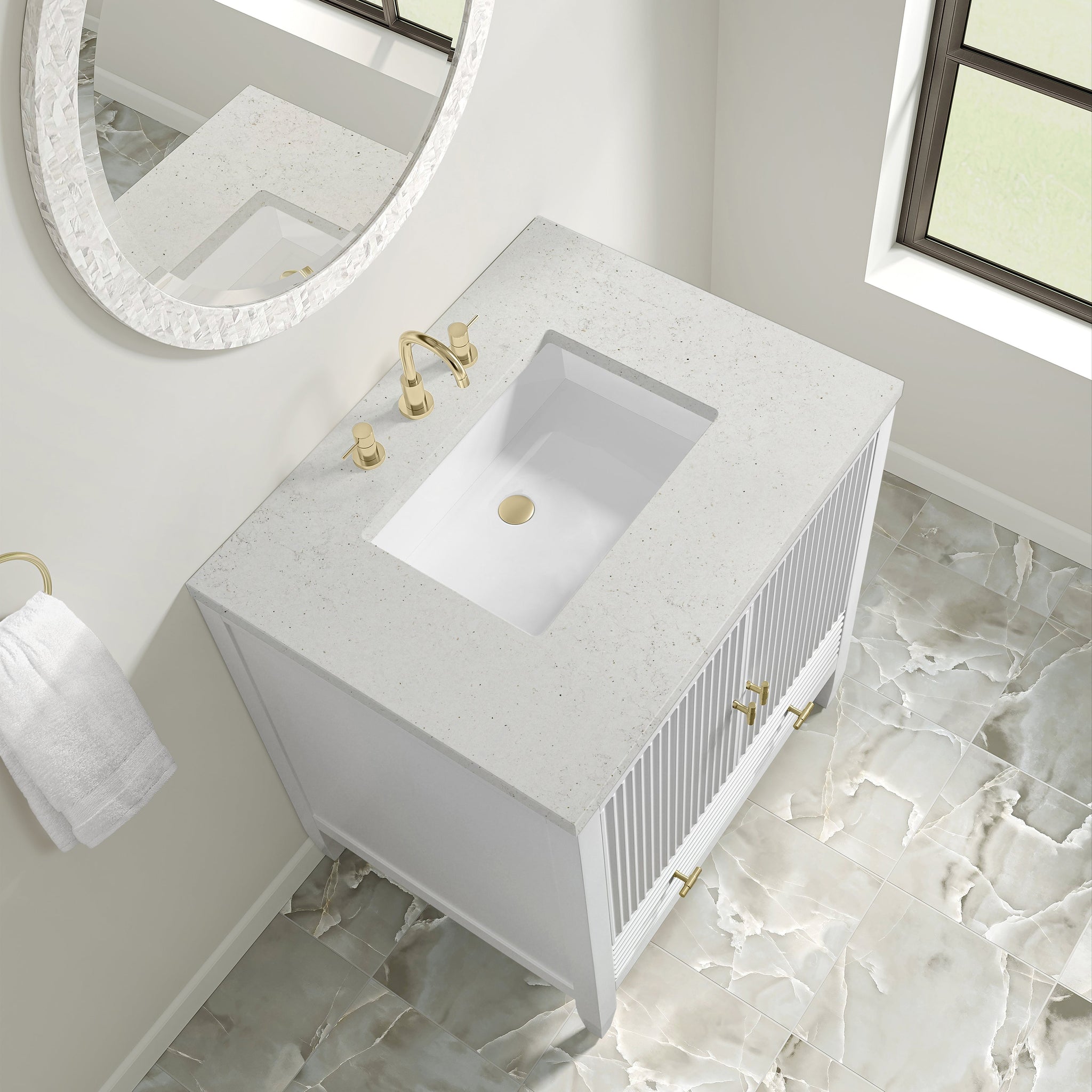 James Martin Myrrin 30" Single Bathroom Vanity, Bright White with Lime Delight countertop