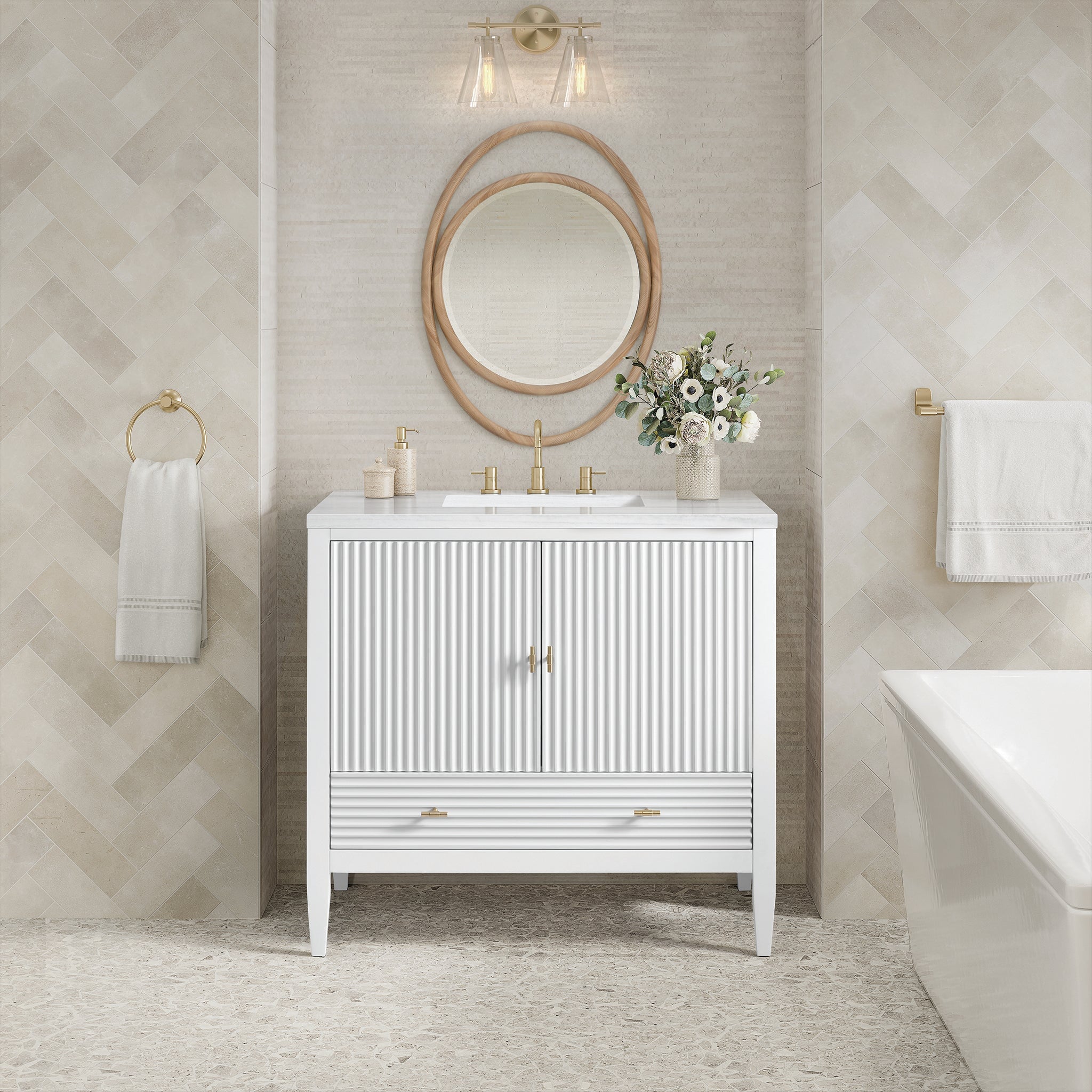 James Martin Myrrin 36" Single Bathroom Vanity, Bright White, cabinet without a countertop