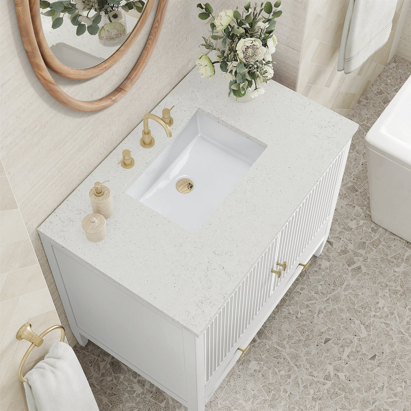 James Martin Myrrin 36" Single Bathroom Vanity, Bright White with Lime Delight countertop