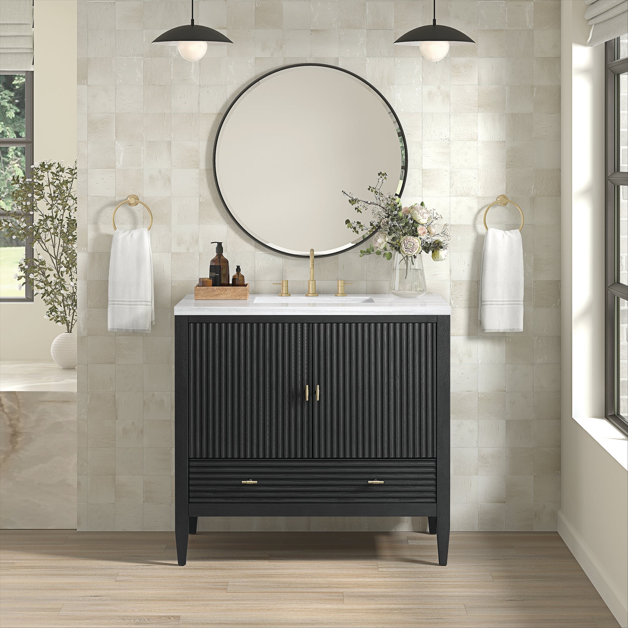James Martin Myrrin 36" Single Bathroom Vanity, Carbon Oak, cabinet without a countertop