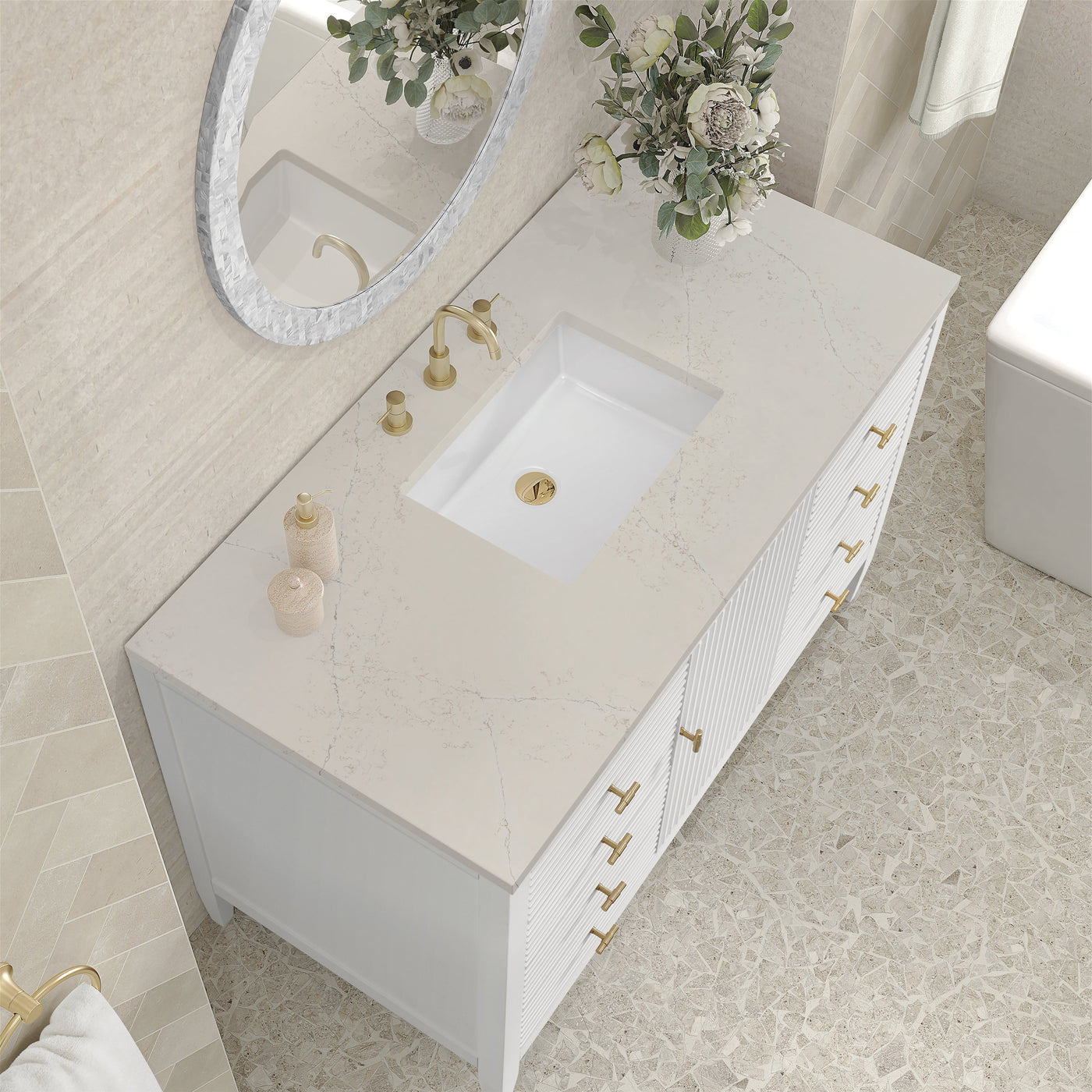 James Martin Myrrin 48" Single Bathroom Vanity, Bright White with Siberian countertop