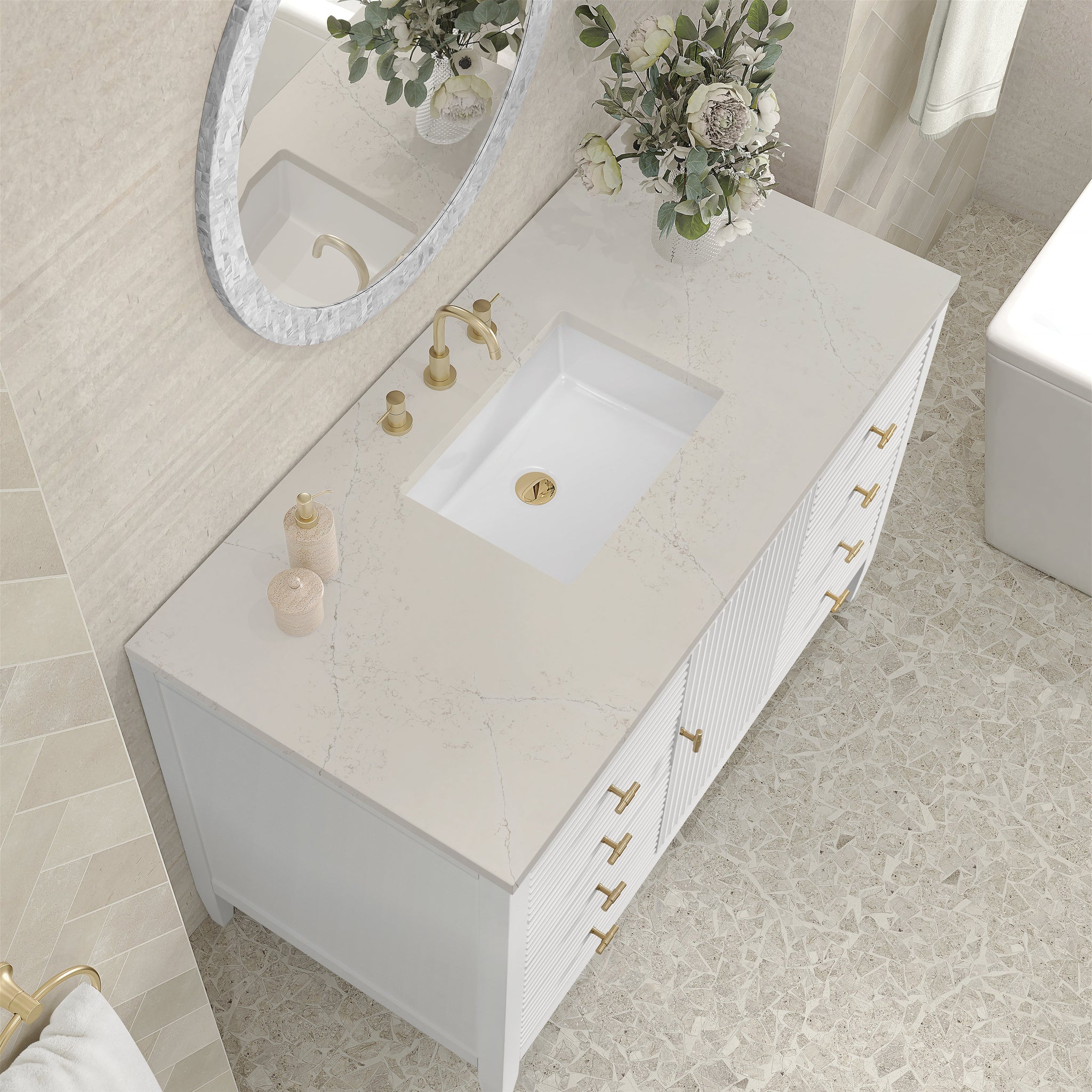James Martin Myrrin 48" Single Bathroom Vanity, Bright White with Siberian countertop