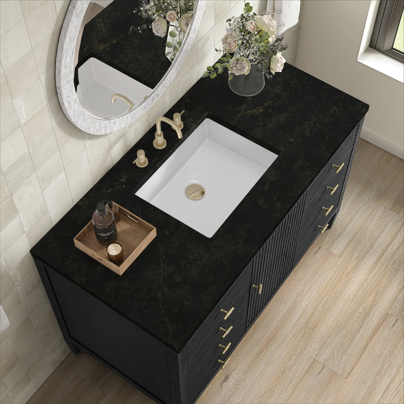 James Martin Myrrin 48" Single Bathroom Vanity, Carbon Oak with Phantome countertop