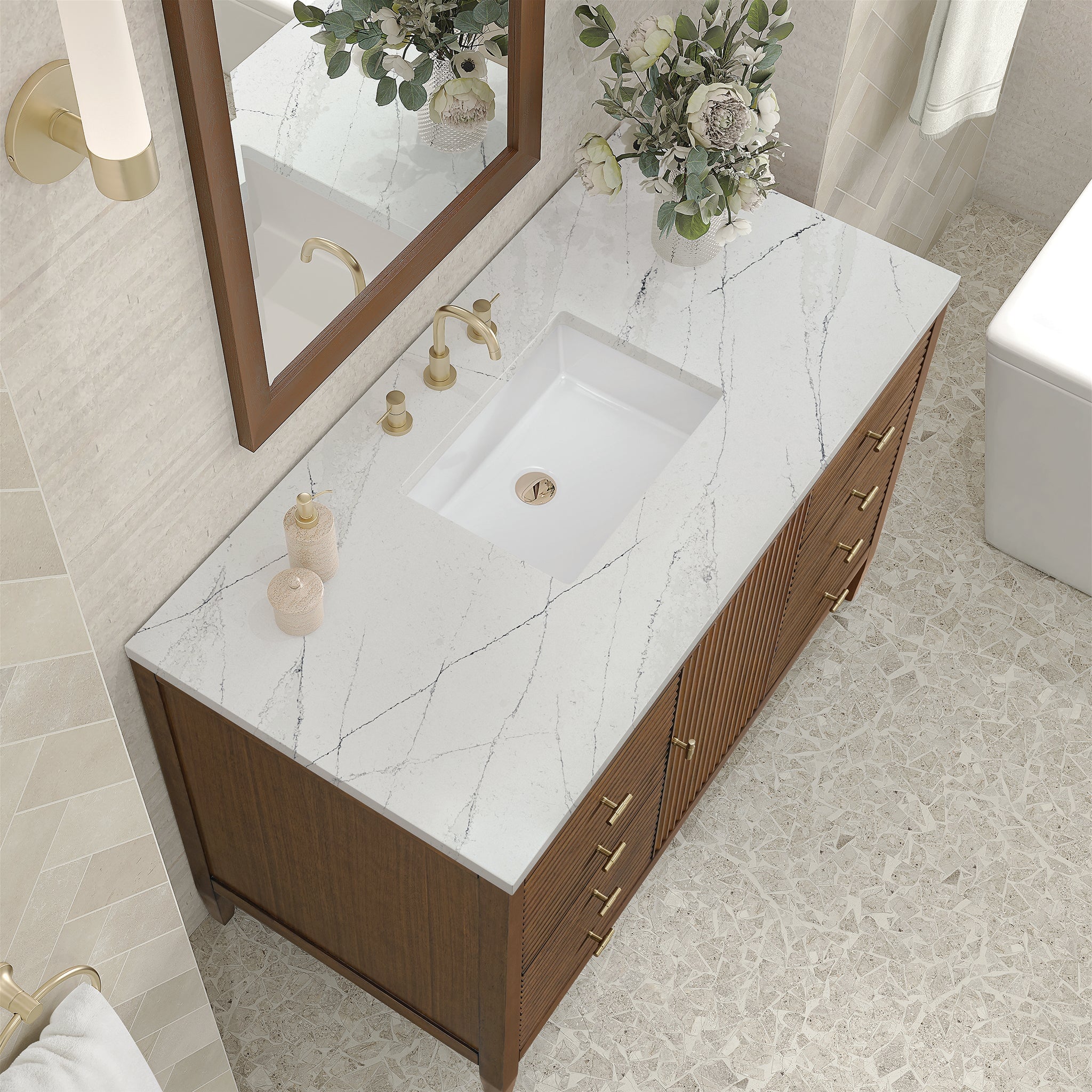 James Martin Myrrin 48" Single Bathroom Vanity, Mid-Century Walnut with Ethereal Noctis countertop