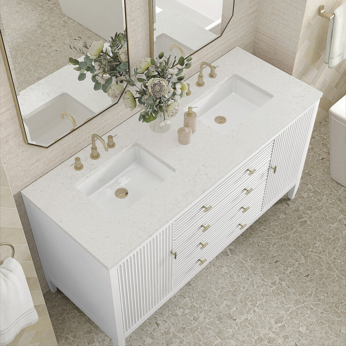 James Martin Myrrin 60" Double Bathroom Vanity, Bright White with Lime Delight countertop