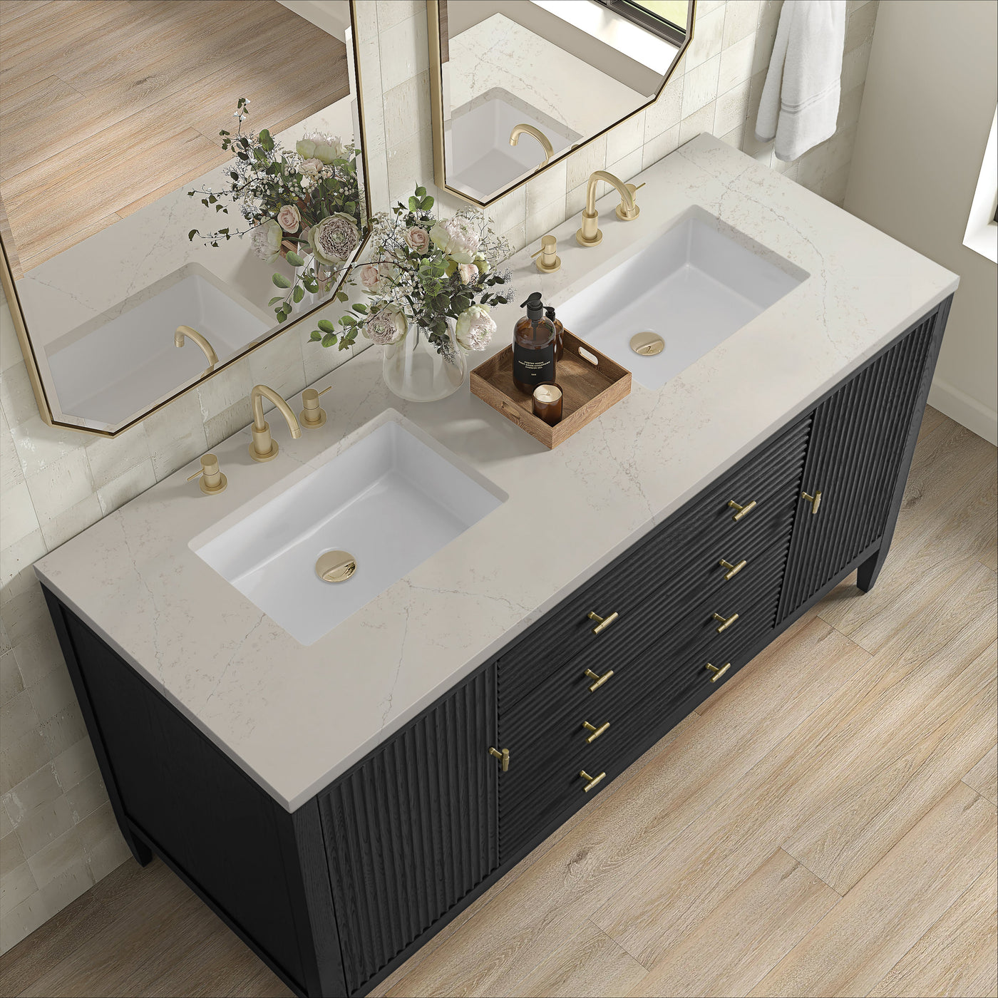 James Martin Myrrin 60" Double Bathroom Vanity, Carbon Oak with Siberian countertop