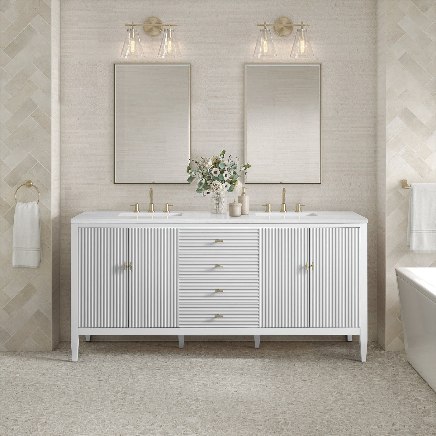 James Martin Myrrin 72" Single Bathroom Vanity, Bright White, cabinet without a countertop