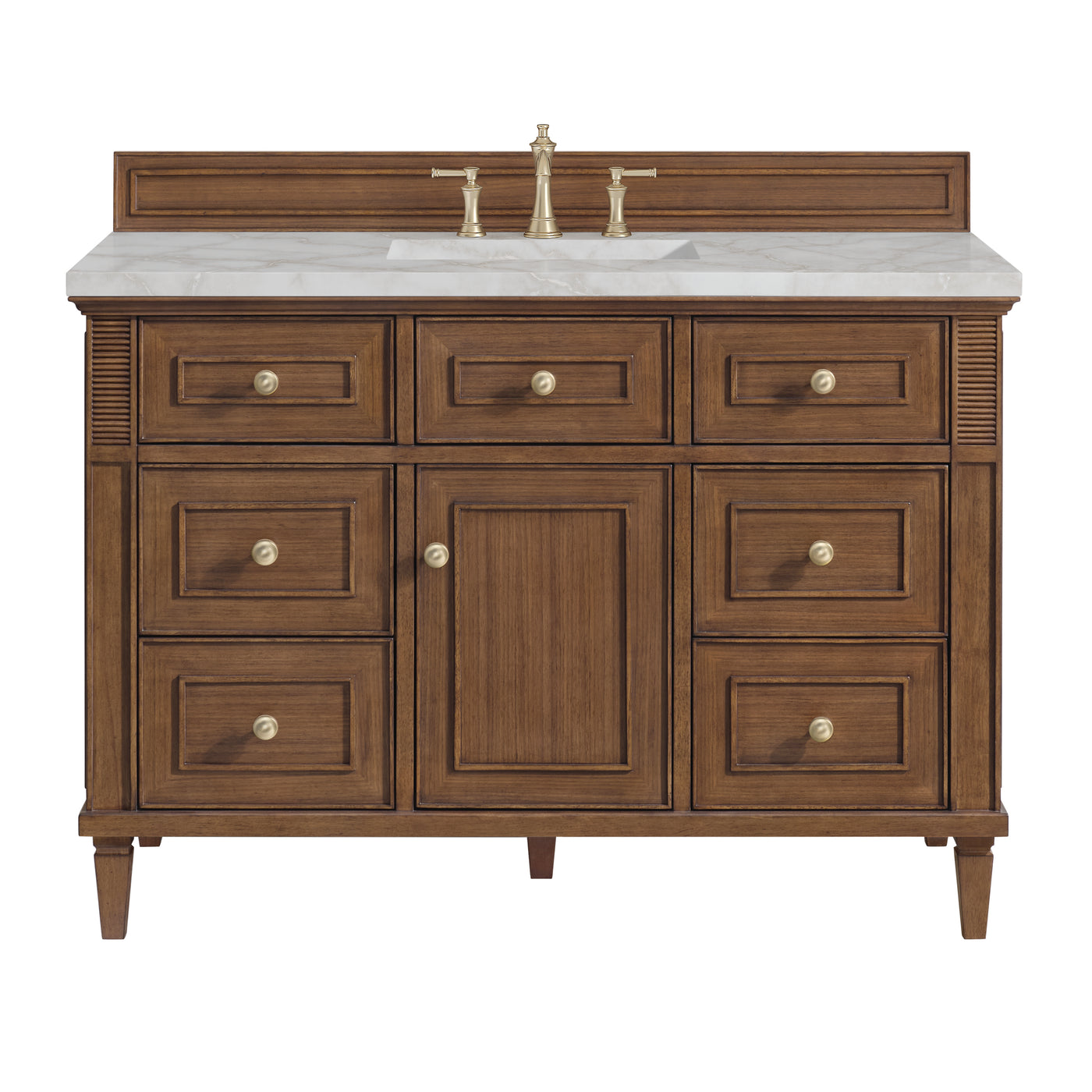 James Martin Lorelai 48" Single Bathroom Vanity, Mid-Century Walnut with Victorian Silver (FreePower) countertop