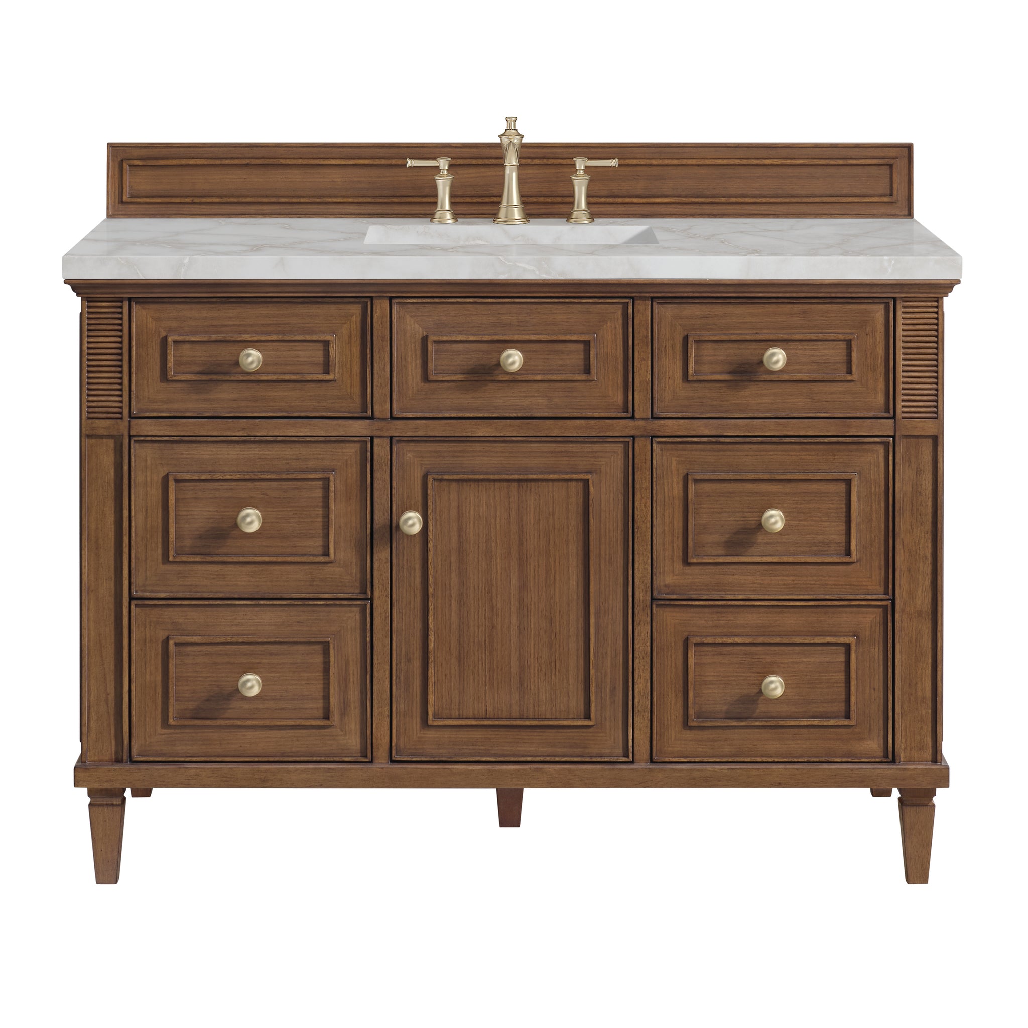 James Martin Lorelai 48" Single Bathroom Vanity, Mid-Century Walnut with Victorian Silver (FreePower) countertop