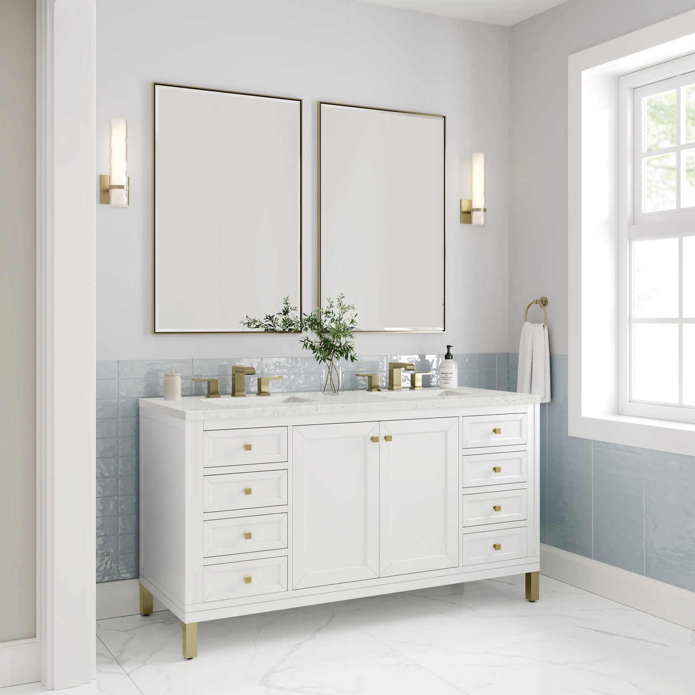 James Martin Chicago 60" Double Bathroom Vanity, Glossy White, view 38