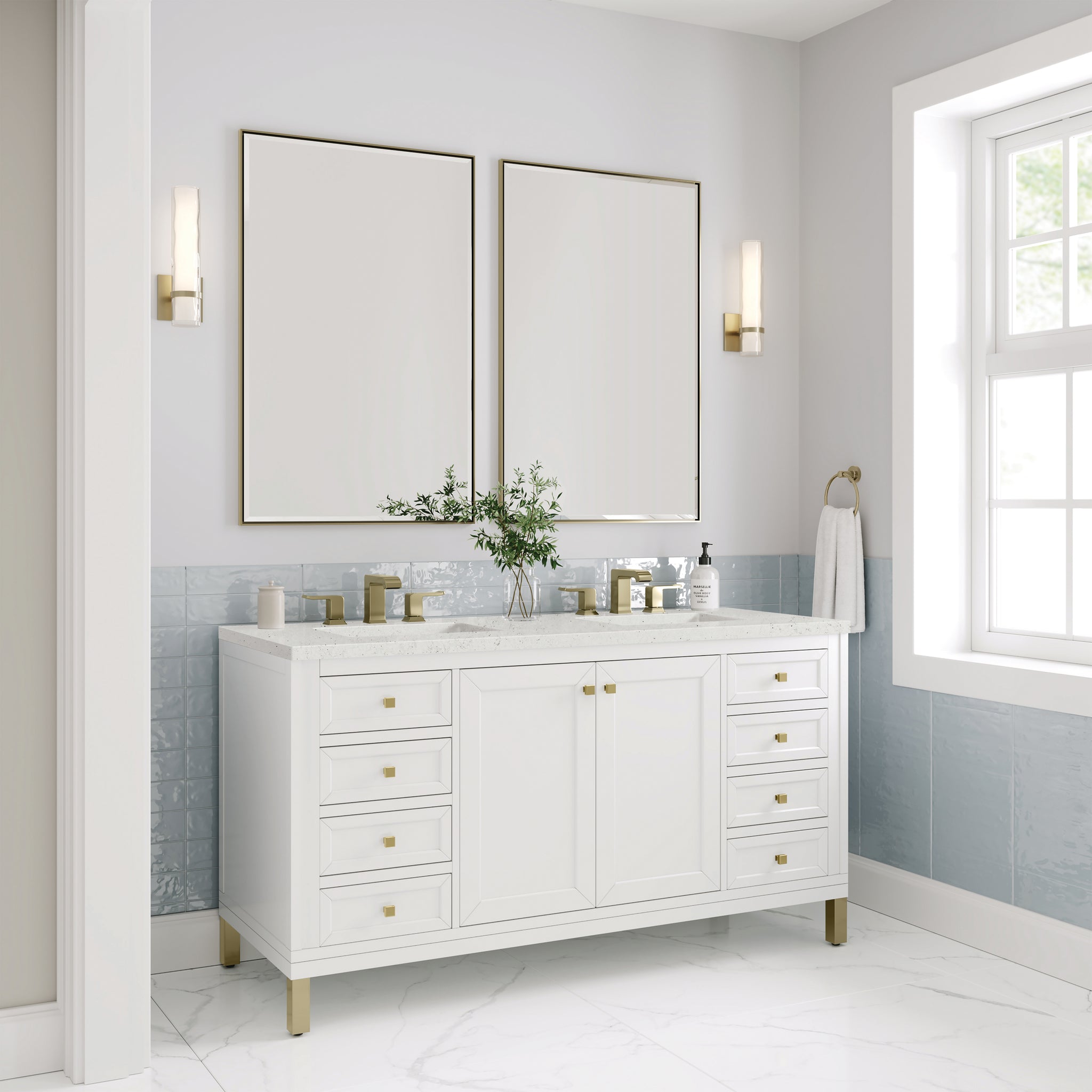 James Martin Chicago 60" Double Bathroom Vanity, Glossy White, view 38