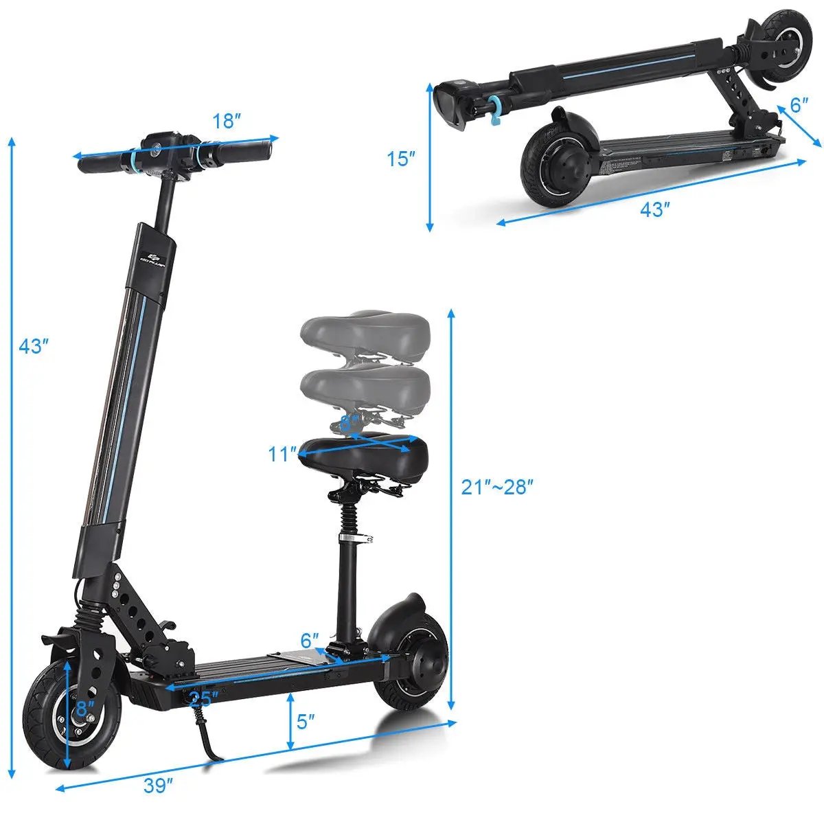Foldable Electric Scooter with Removable Seat LED by DirectDeals
