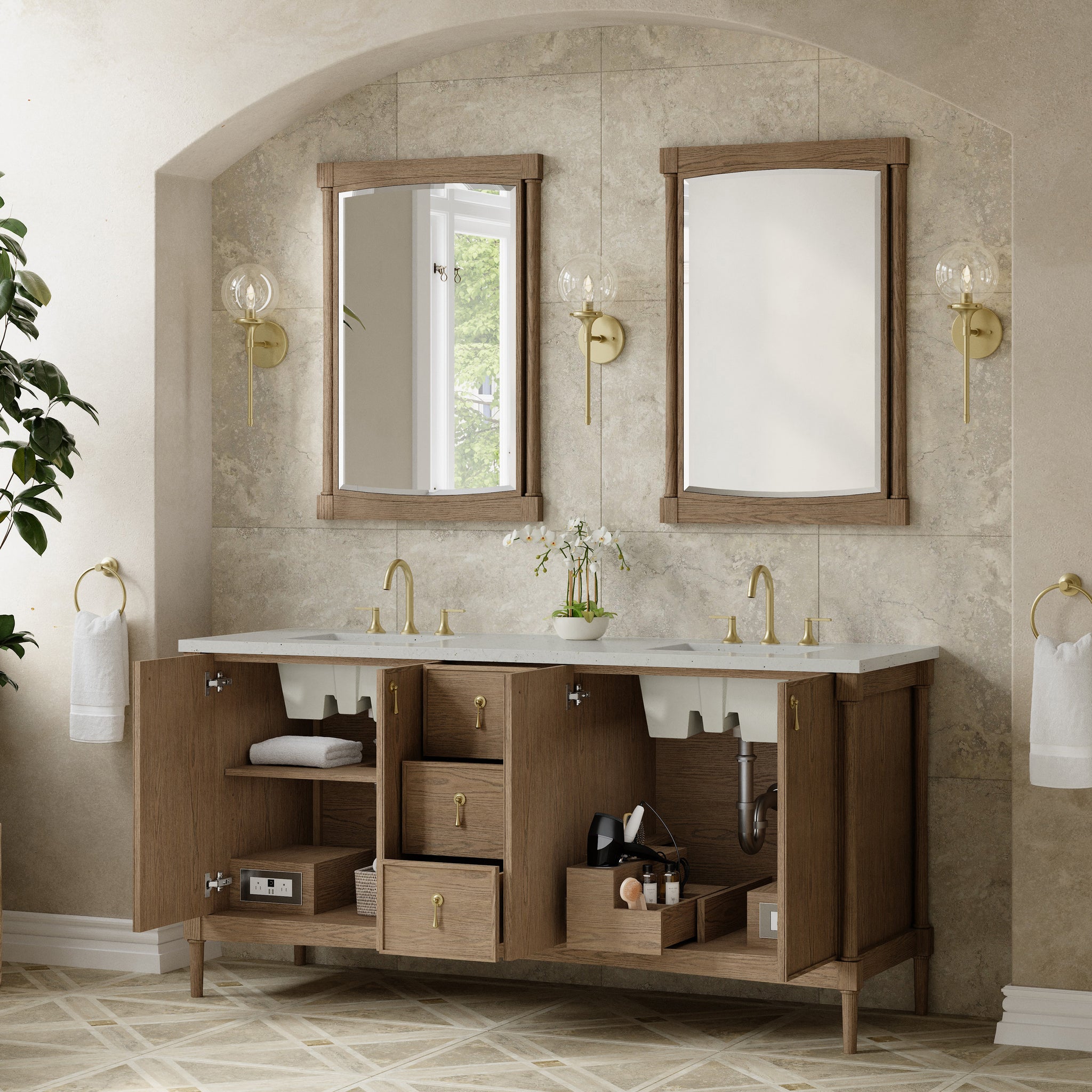 James Martin Kinnsden 72" Double Bathroom Vanity, Weathered Oak, view 30
