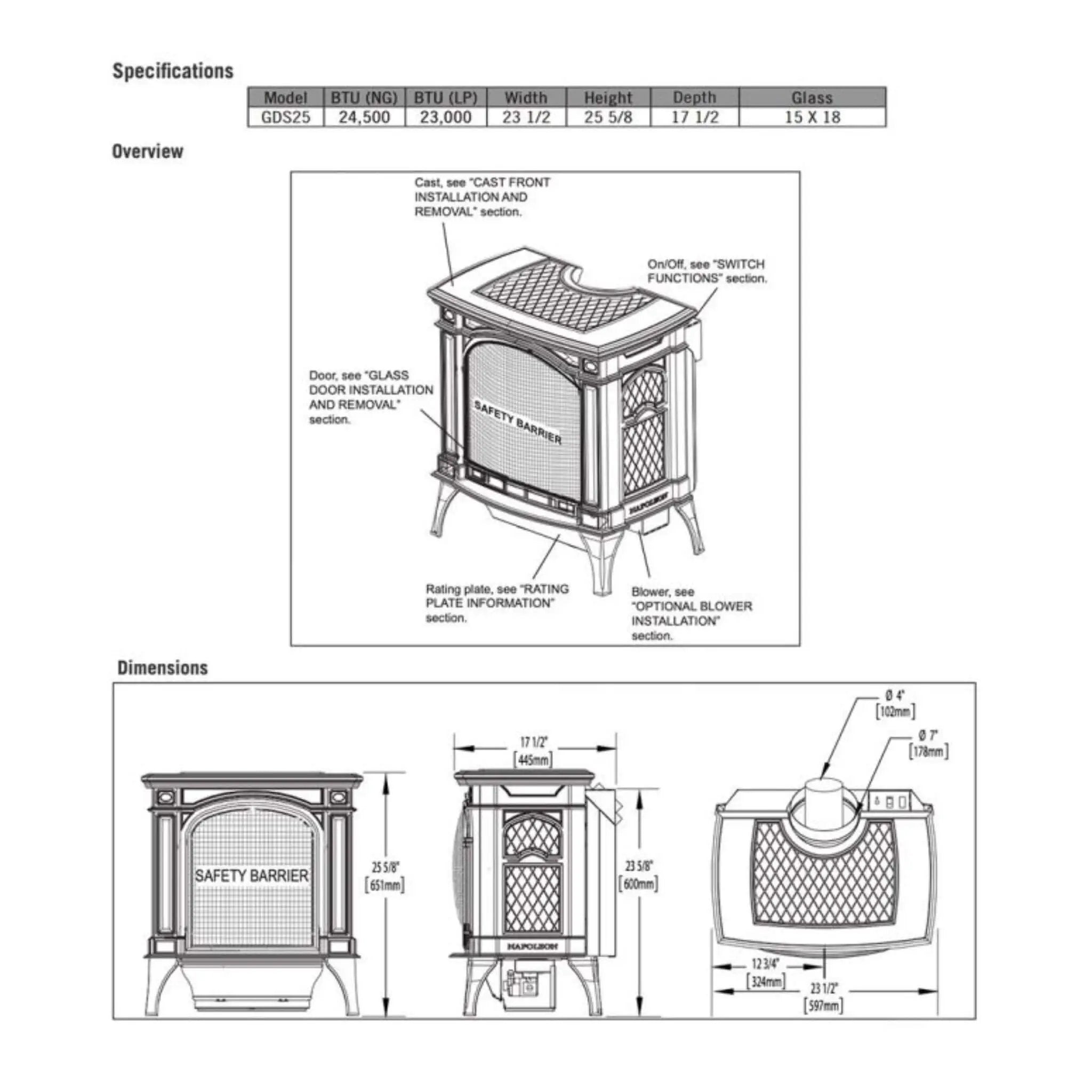 Napoleon Bayfield 25-Inch Direct Vent Electronic Ignition Natural Gas Cast Iron Stove [GDS25NA-1] (SAK95498) by SAKSBY WHOLESALE