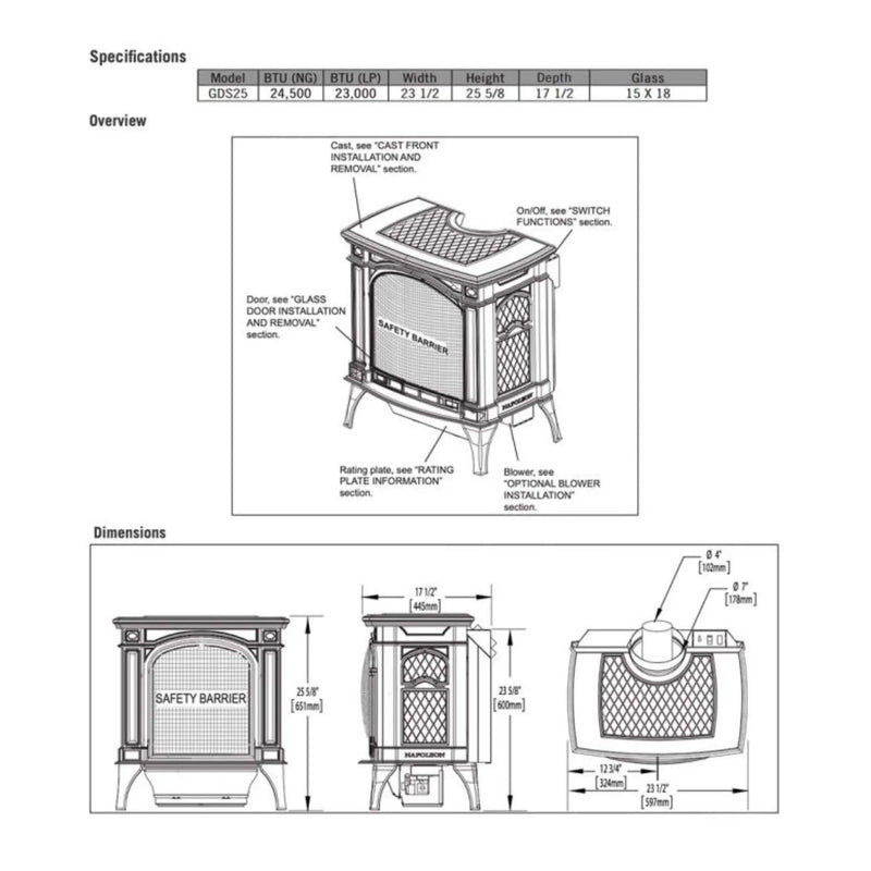 Napoleon Bayfield 25-Inch Direct Vent Electronic Ignition Natural Gas Cast Iron Stove [GDS25NA-1] (SAK95498) by SAKSBY WHOLESALE
