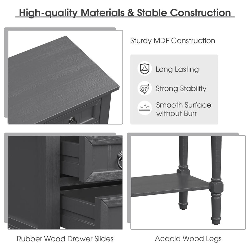 Narrow Console Table with 3 Storage Drawers and Open Bottom Shelf by DirectDeals