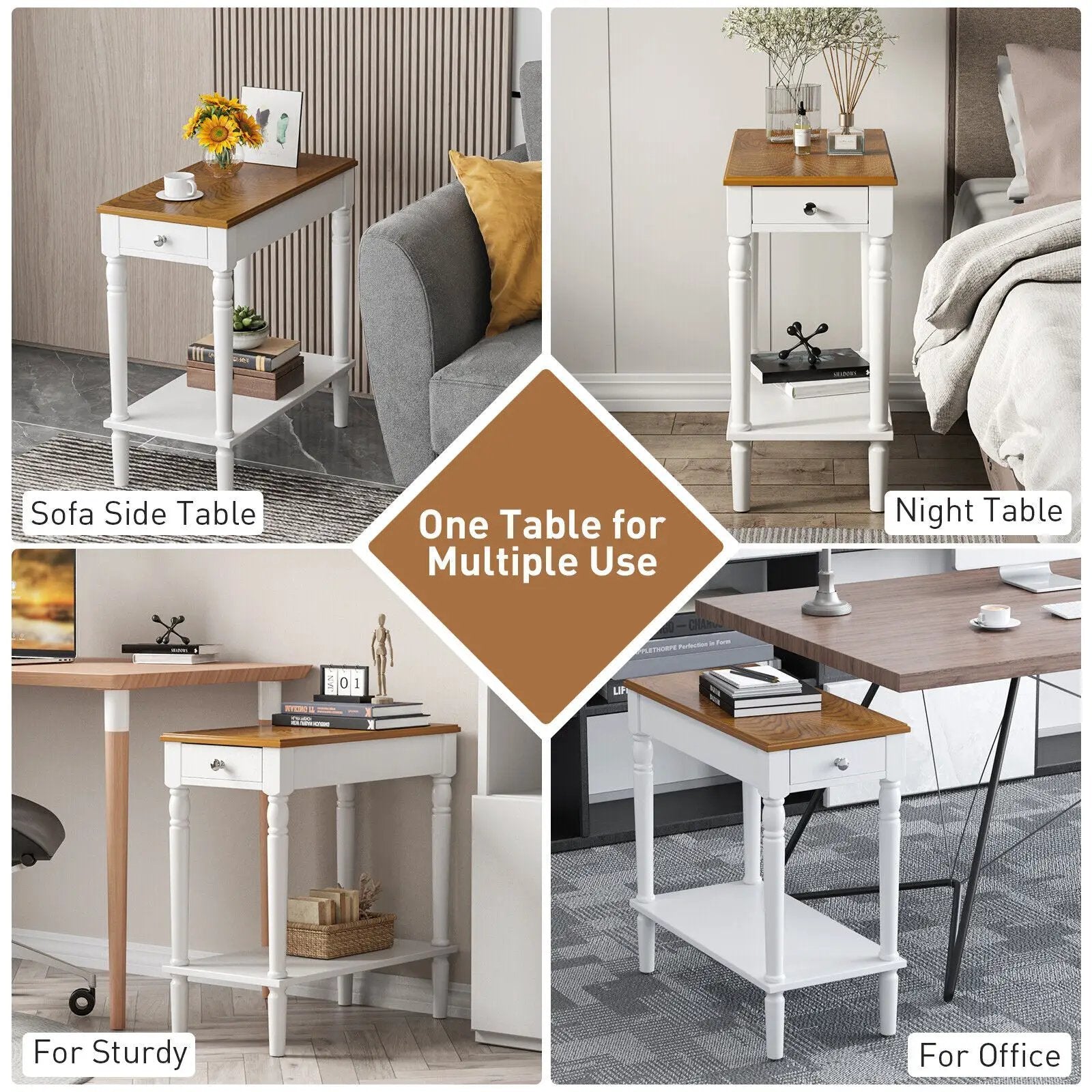 Narrow Side Table with Drawer and Open Storage Shelf by DirectDeals