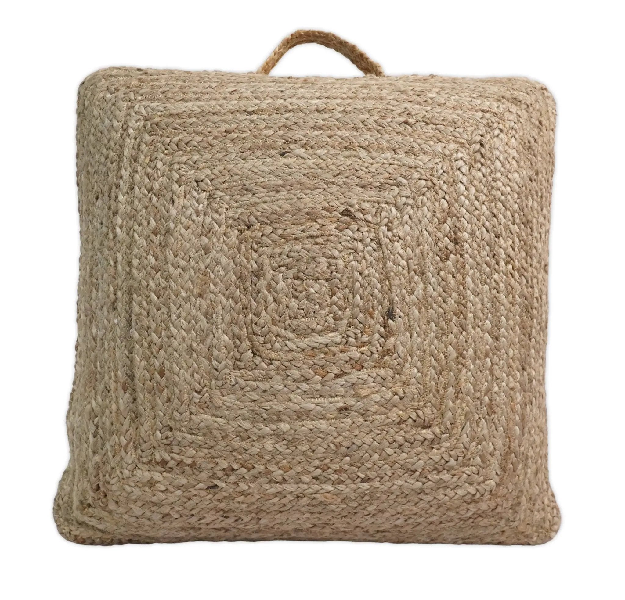 Natural Brown Hand Braided boho square Jute Square Pouf by The Rug Decor