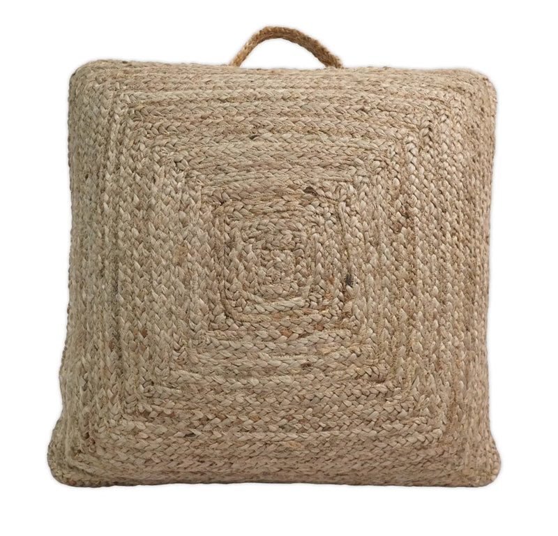 Natural Brown Hand Braided boho square Jute Square Pouf by The Rug Decor