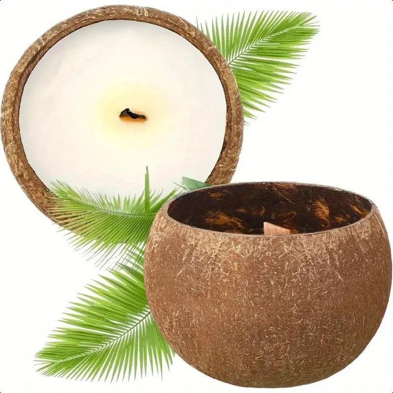 Natural Coconut Shell Candle - Tropical Beach Scented Soy Wax Candle in Coconut Bowl Holder, 3.94"x2.76" Long-Lasting 4-8 Hour Burn Time, Hawaiian Luau Party Decor, Christmas Gift & Home Ambiance, Indoor Use, Rustic Farmhouse by House Of Avana