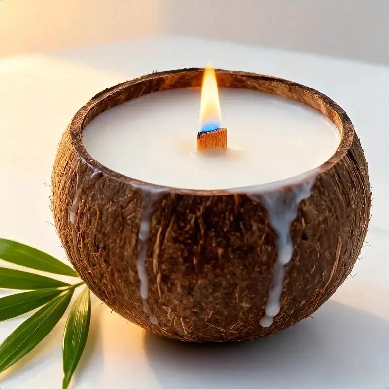 Natural Coconut Shell Candle - Tropical Beach Scented Soy Wax Candle in Coconut Bowl Holder, 3.94"x2.76" Long-Lasting 4-8 Hour Burn Time, Hawaiian Luau Party Decor, Christmas Gift & Home Ambiance, Indoor Use, Rustic Farmhouse by House Of Avana