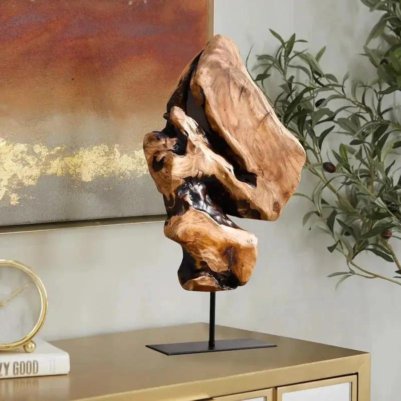 Natural Live Edge Wood Sculpture on Stand for Rustic Home Decor by House Of Avana