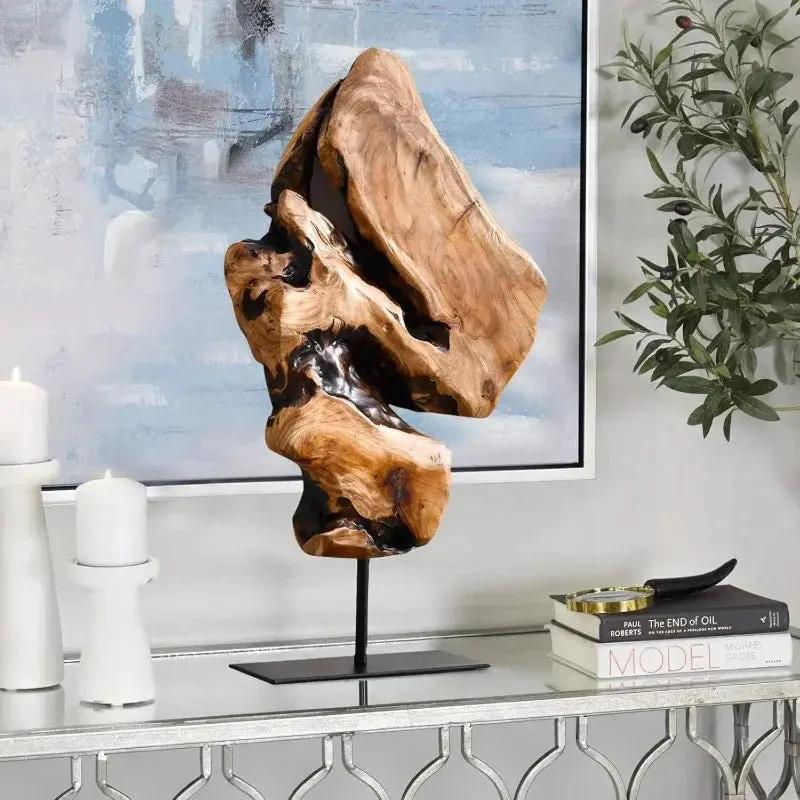 Natural Live Edge Wood Sculpture on Stand for Rustic Home Decor by House Of Avana