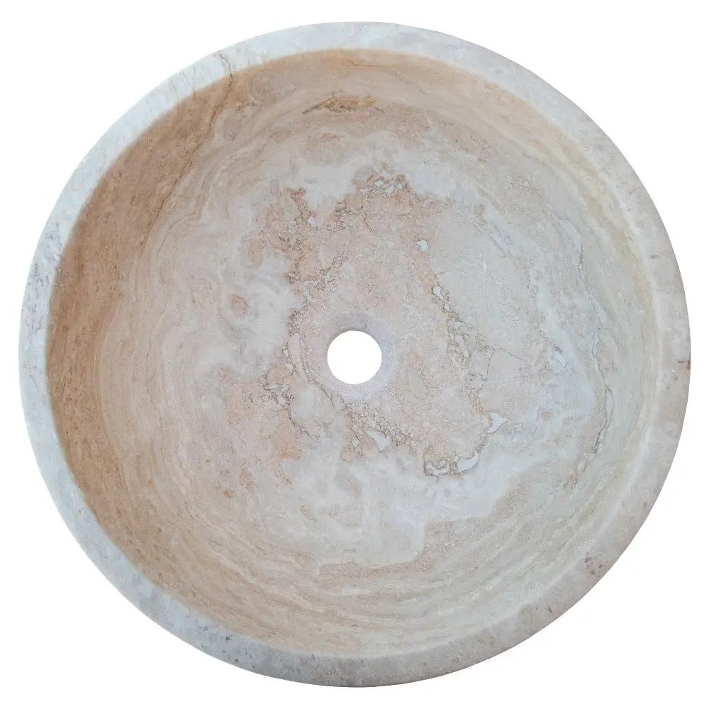 Beige Travertine Natural Stone Round Vessel Sink Honed and Filled 18 Inch Diameter by GobekDesign