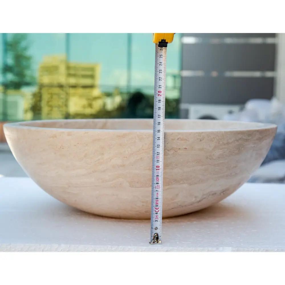 Beige Travertine Natural Stone Round Vessel Sink Honed and Filled 18 Inch Diameter by GobekDesign