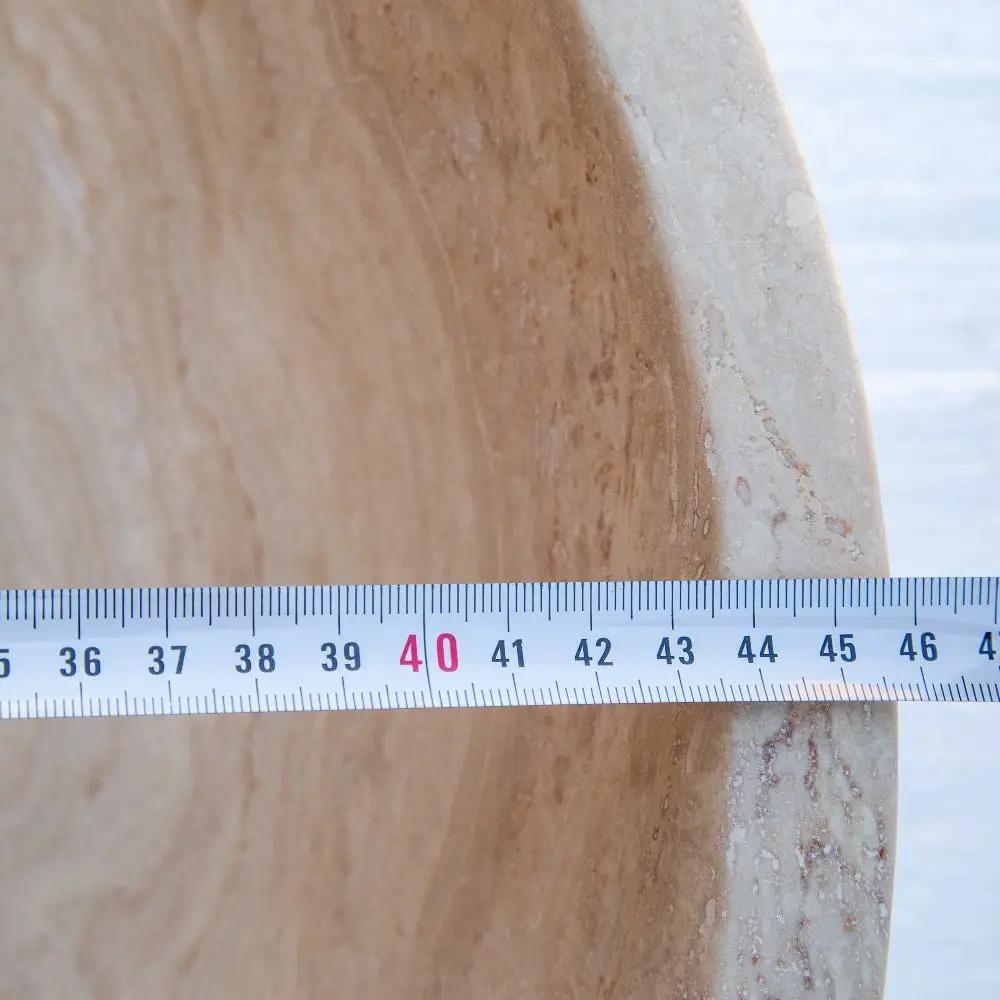 Beige Travertine Natural Stone Round Vessel Sink Honed and Filled 18 Inch Diameter by GobekDesign