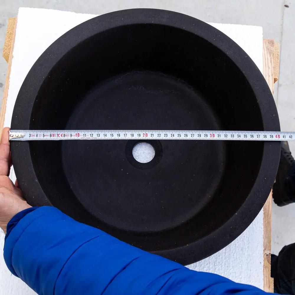 Black Andesite Stone Tapered Vessel Sink Honed Matte 16 Inch by GobekDesign