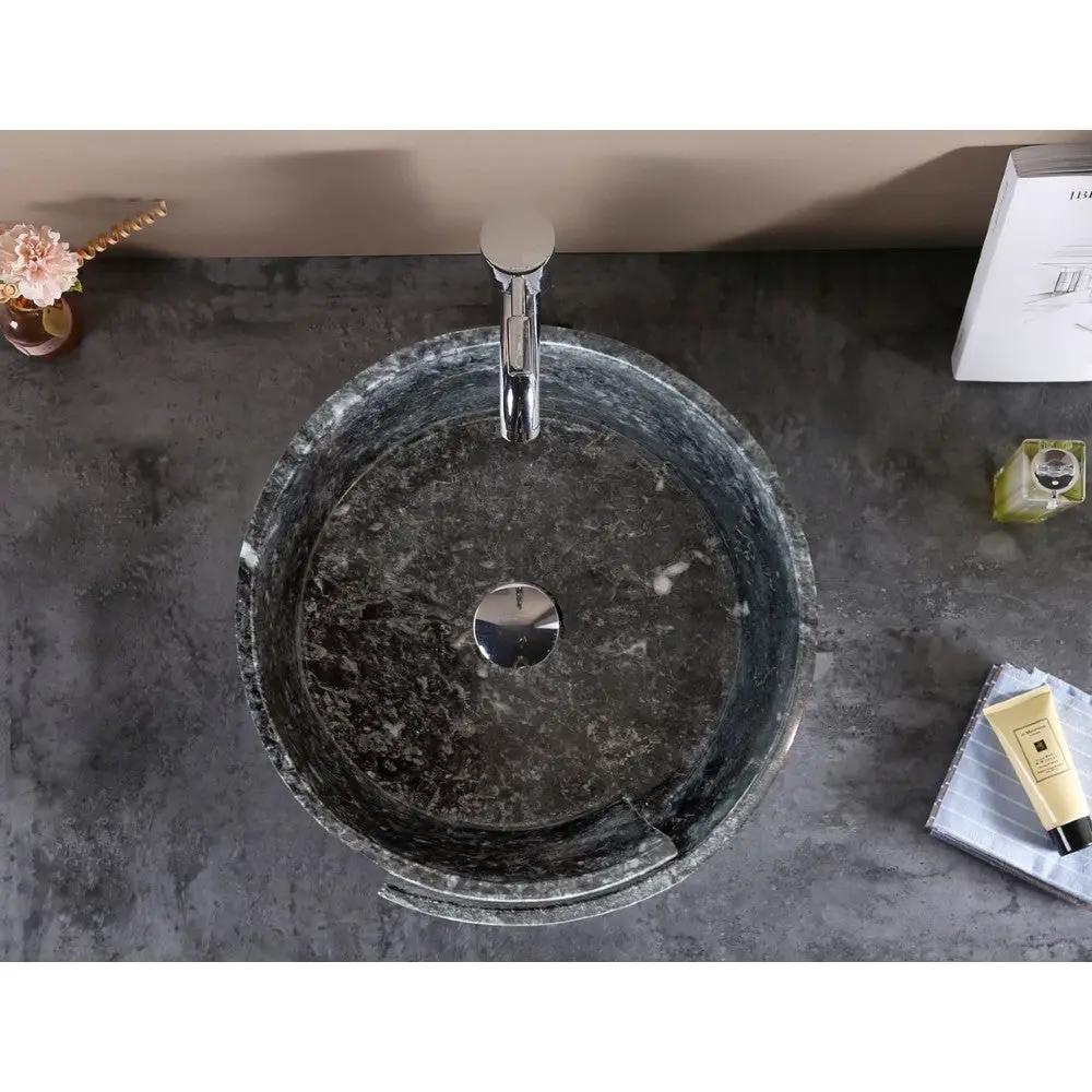 Black Marble Natural Stone Round Vessel Sink Handcrafted 16 Inch Diameter 6 Inch by GobekDesign