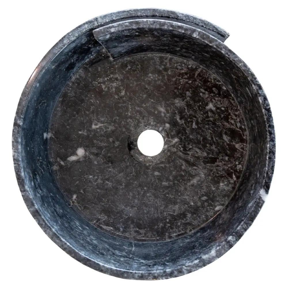 Black Marble Natural Stone Round Vessel Sink Handcrafted 16 Inch Diameter 6 Inch by GobekDesign