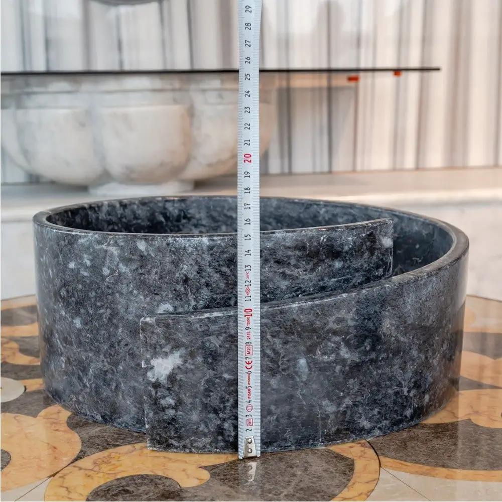 Black Marble Natural Stone Round Vessel Sink Handcrafted 16 Inch Diameter 6 Inch by GobekDesign