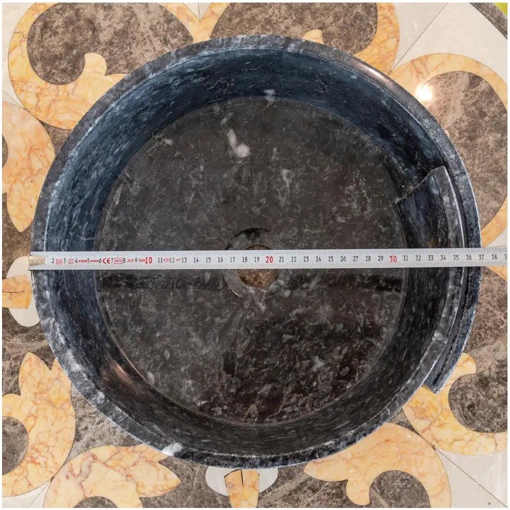 Black Marble Natural Stone Round Vessel Sink Handcrafted 16 Inch Diameter 6 Inch by GobekDesign
