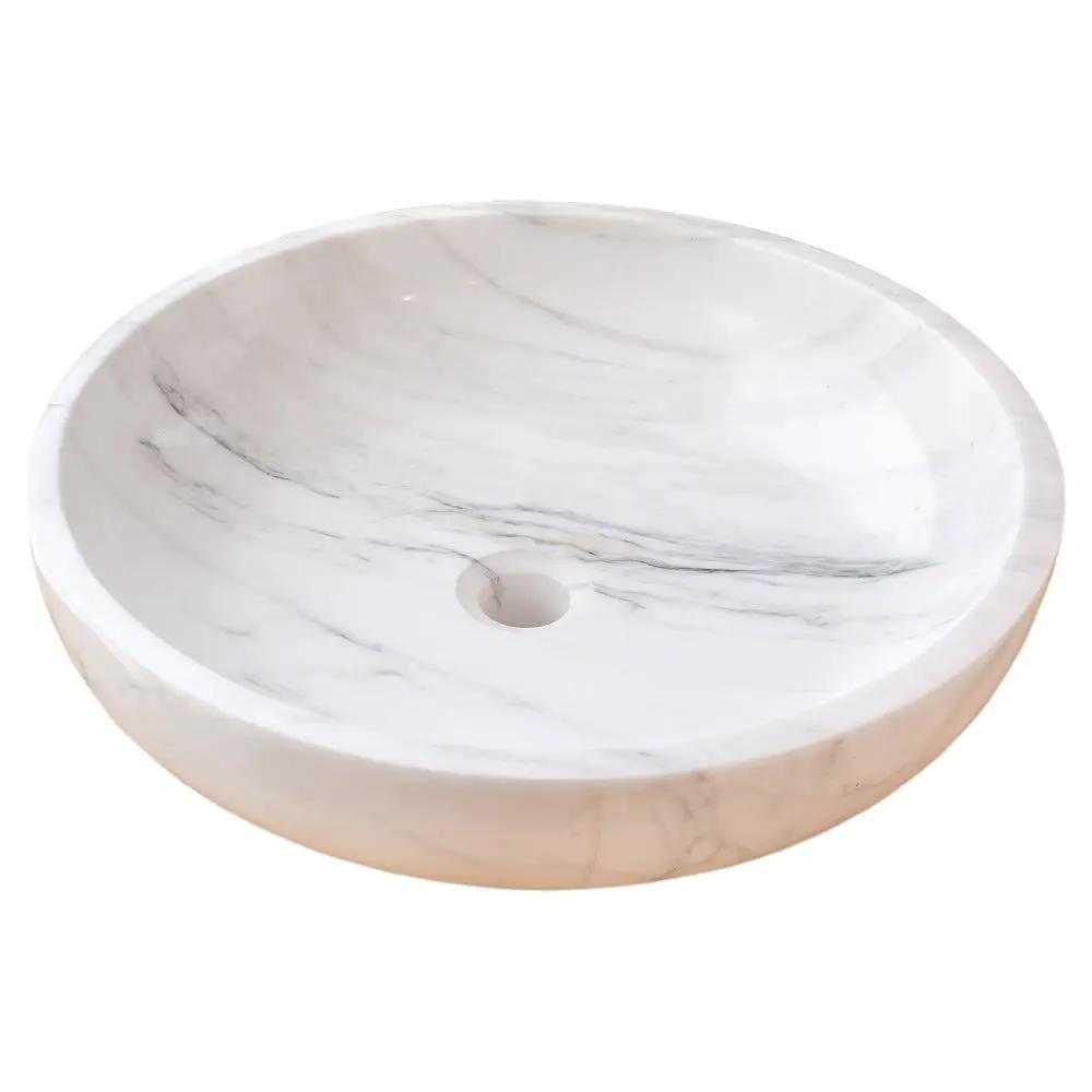 Calacatta White Marble Hand-Carved Vessel Sink - Polished 19x6 by GobekDesign