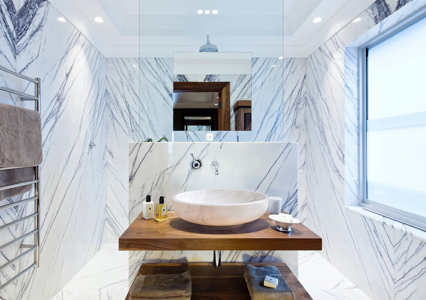 Calacatta White Marble Hand-Carved Vessel Sink - Polished 19x6 by GobekDesign