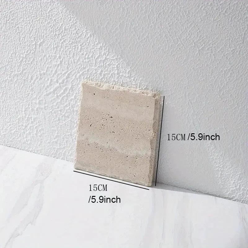 Natural Stone Hand-Carved Weathered Edge Coaster & Tray Set - Beige/ Eroded Texture, Non-Slip Rectangular Tabletop Organizer with Rounded Edges, Multi-Size Stone Coasters and Tray for Minimalist Vanity, Bathroom, Kitchen, Cof by House Of Avana