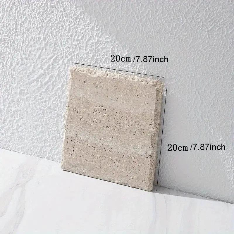 Natural Stone Hand-Carved Weathered Edge Coaster & Tray Set - Beige/ Eroded Texture, Non-Slip Rectangular Tabletop Organizer with Rounded Edges, Multi-Size Stone Coasters and Tray for Minimalist Vanity, Bathroom, Kitchen, Cof by House Of Avana
