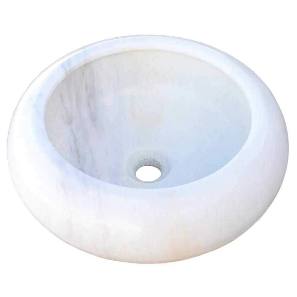 Carrara White Marble Natural Stone Vessel Sink D15.5 Inch H6 by GobekDesign